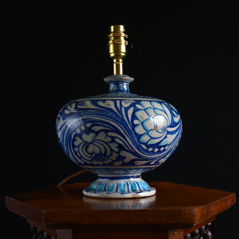 A 19th Century Multan Underglaze-Painted Pottery Vase Lamp.