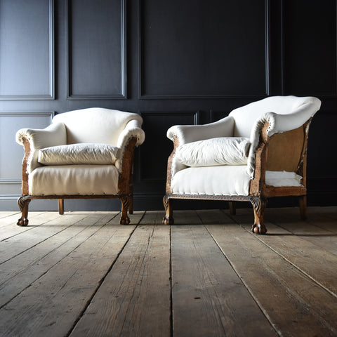 Pair of Serpentine Back English Armchairs, Inclusive of Upholstery