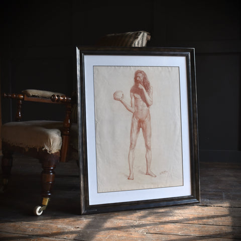 A Fine 19th Century Red Chalk Drawing of a Symbolic Nude Study.