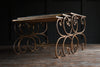 Nest of French Mid-Century Gilded Iron Mirrored Top Tables.