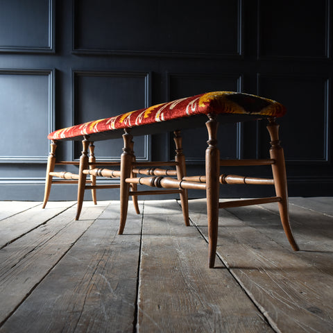 19th Century French Long Bench with Velvet Ikat.