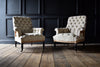 Pair of Napoleon III Fully Buttoned Ebonised Armchairs. Upholstery Inclusive.