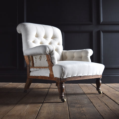 19th Century English Button Back Armchair by W.Bryson. Upholstery inclusive