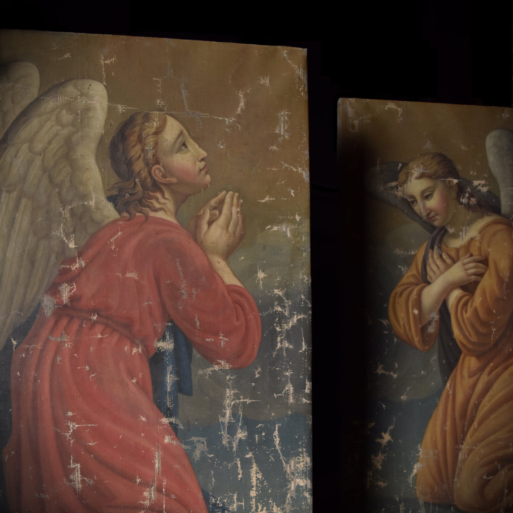 Beautiful Pair of Large French 19th Century Paintings of Angels.