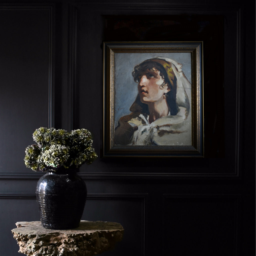 Spanish Portrait of A Woman in Head Scarf, Circa 1900-1920.