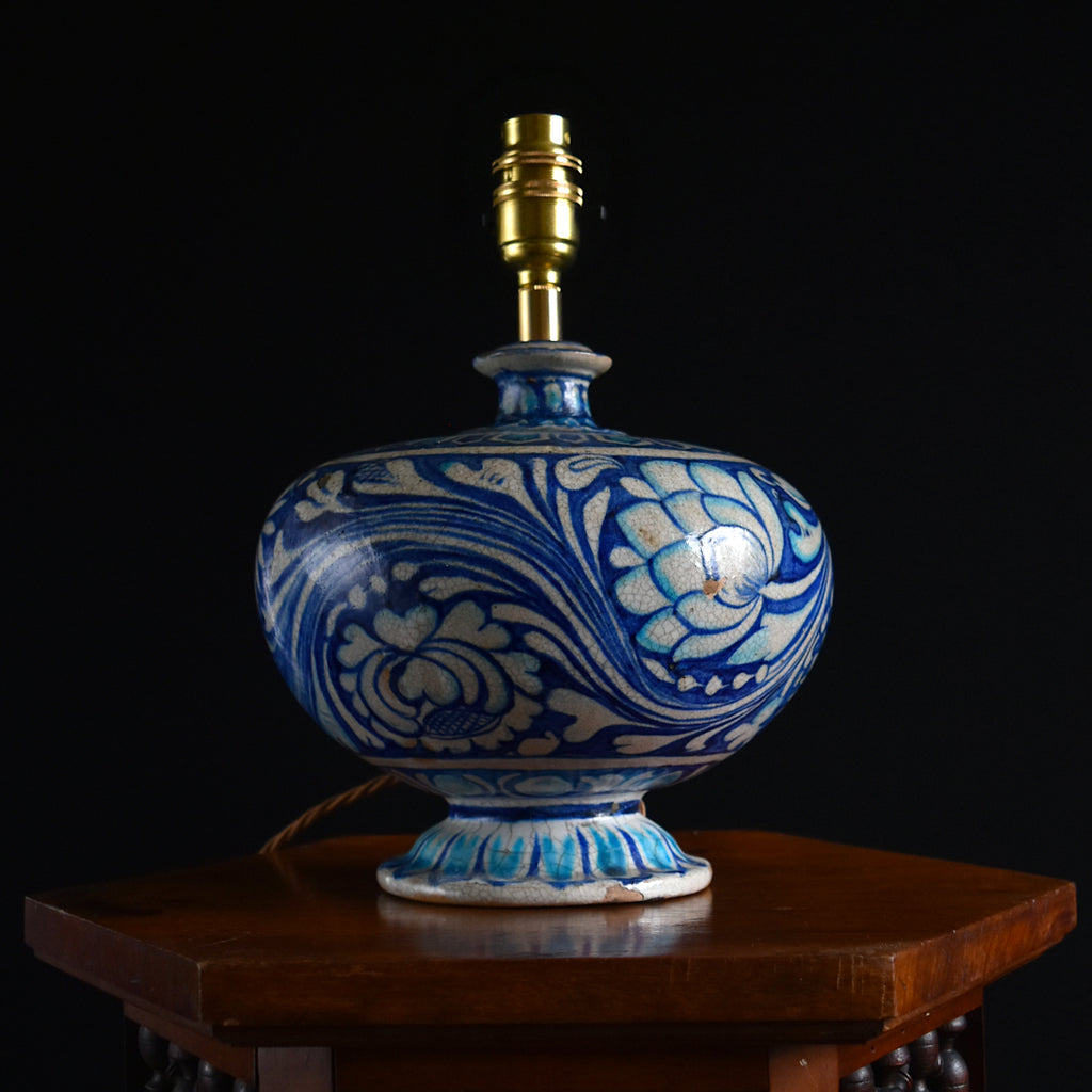 A 19th Century Multan Underglaze-Painted Pottery Vase Lamp. ***RESERVED***