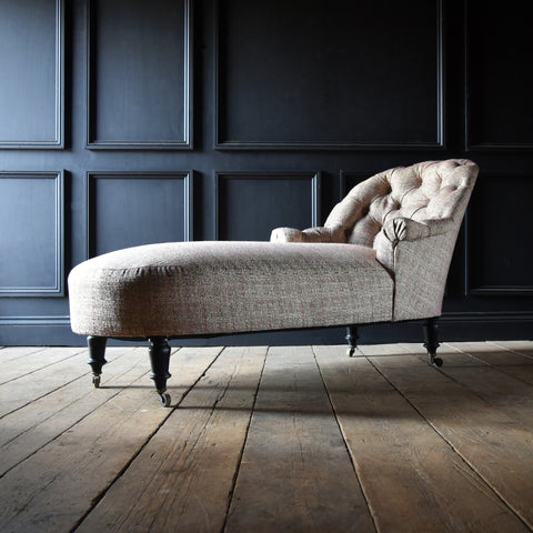 French Napoleon III Ebonised Button Back Chaise Lounge. Circa 1880. **RESERVED**