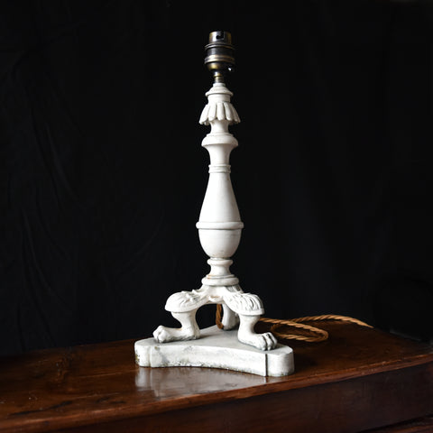 Painted bronze table lamp with Tripod Lion Paw Legs. Circa 1880