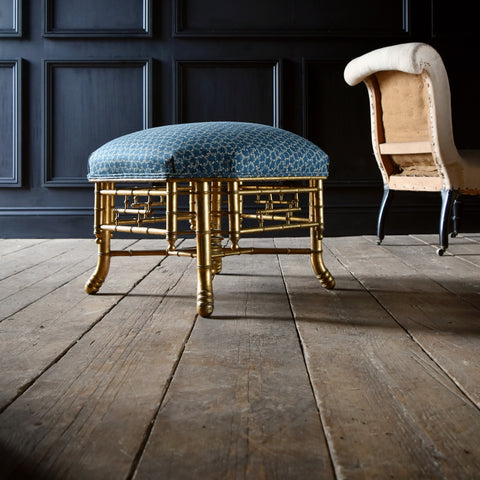 Large 19th Century French Giltwood Stool. Robert Kime Te Fabric.