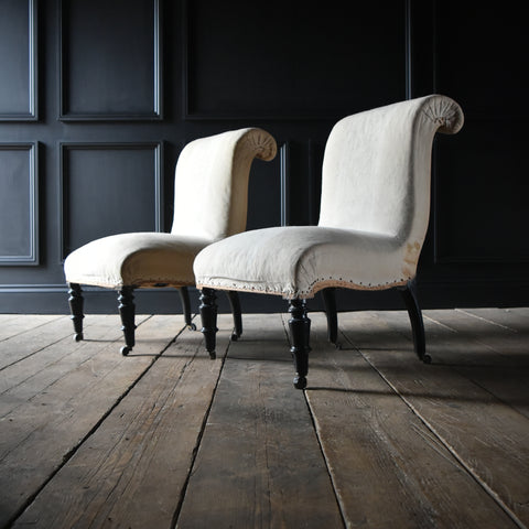 Pair of Scroll Back Napoleon III Slipper Chairs.