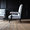 Pair of English 19th Century Ebonised Open Armchairs. Inclusive of Upholstery.