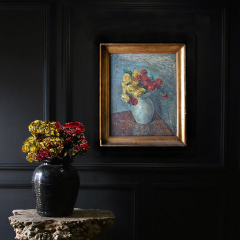 Charming 19th Century French Oil Painting of Flowers in Vase.