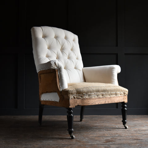 Elegant 19th Century Napoleon III Buttoned High Back Armchair. Upholstery Inclusive.