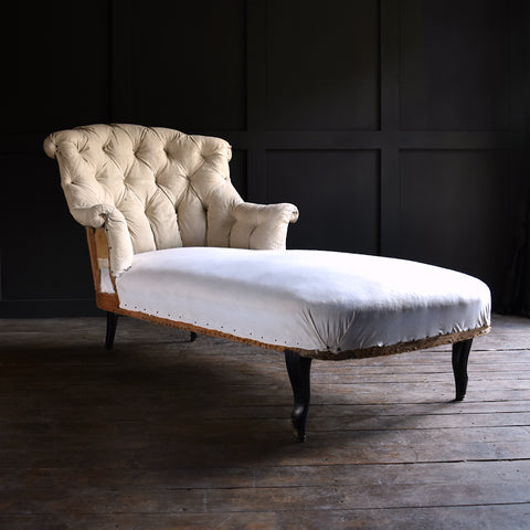 French Napoleon III Button back Chaise Longue, Upholstery Inclusive.