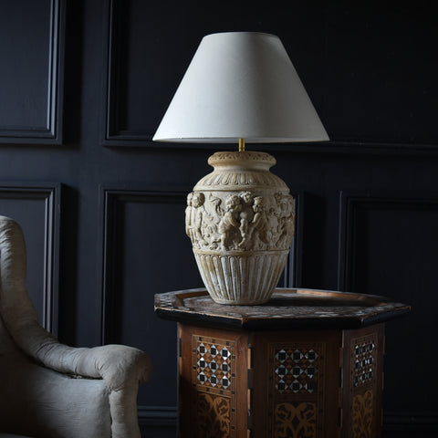 19th Century Italian Earthenware Putti Vase lamp. Pair Available
