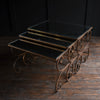 Nest of French Mid-Century Gilded Iron Mirrored Top Tables.