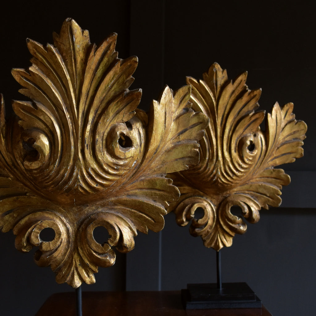 A Pair of Early 19th Century Italian Gilt Wood Sconces on Stands.