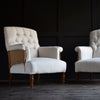 Pair of French Fruitwood Button back Armchairs. Upholstery Inclusive.