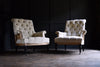 Excellent Pair of Napoleon III Fully buttoned Scrolled Back Armchairs. Upholstery Inclusive.