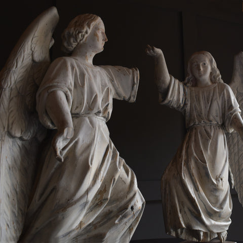 Pair of Large 19th Century French Carved Alter Angels.