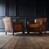 Pair Of French Deco Moustache Back Leather Armchairs.