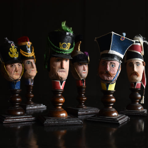 A Collection of French Military Paper Mache Hand Puppet Heads, Circa 1910
