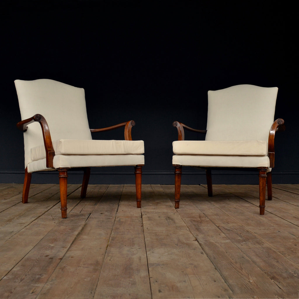 A Pair of Early 20th Century Mahogany Open Armchairs.  Upholstery Inclusive. 'SOLD'