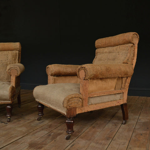 A Pair of 19th Century English Country House Armchairs. Upholstery Inclusive. 'SOLD'