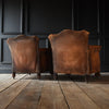 Pair Of French Deco Moustache Back Leather Armchairs.