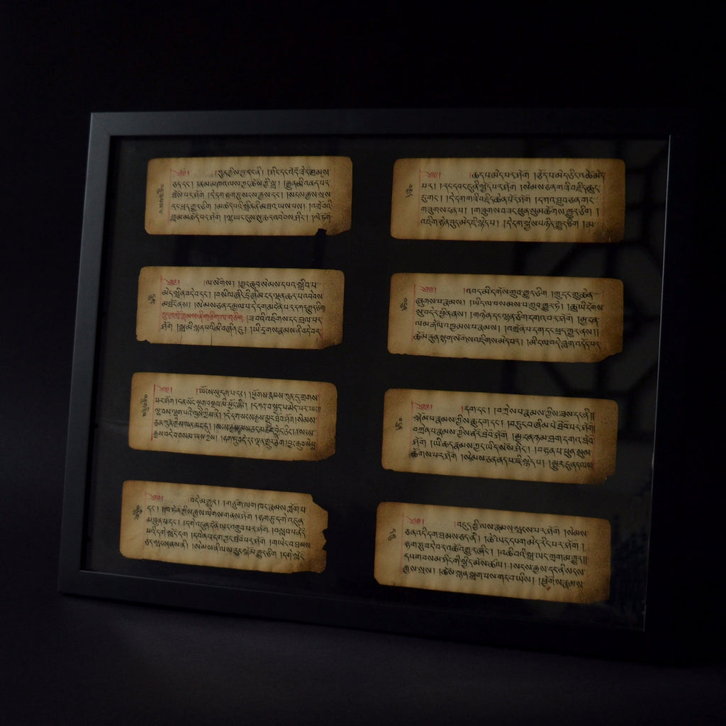 Six Framed 18th Century Tibetan Buddhist Prayer Manuscripts.