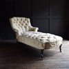 19th Century Ebonised French Buttoned Chaise Longue,  Upholstery Inclusive.