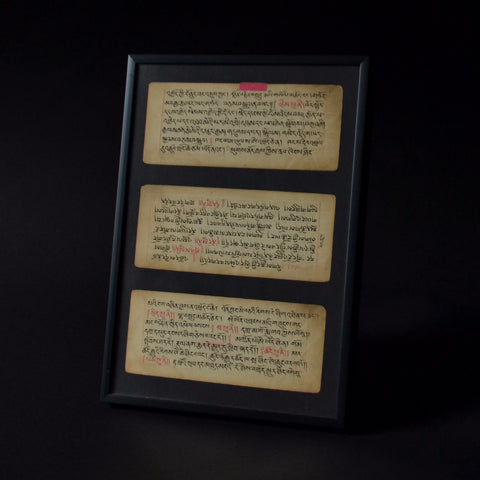 Three Framed 18th Century Tibetan Buddhist Prayer Manuscripts.