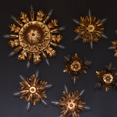 Stunning Mid Century Italian Florentine Tole Wall or Ceiling Lights by Banci Firenze. Medium Six Light.
