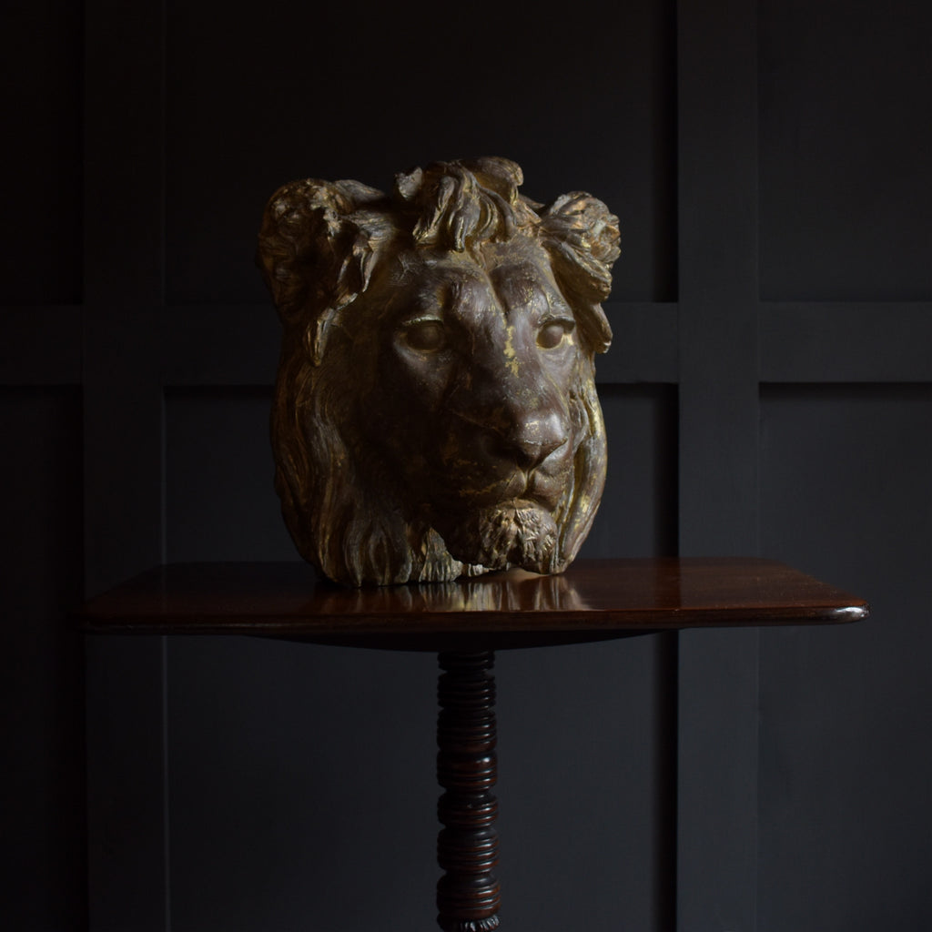 Superb 19th Century French Gilded Plaster Lion Mask.