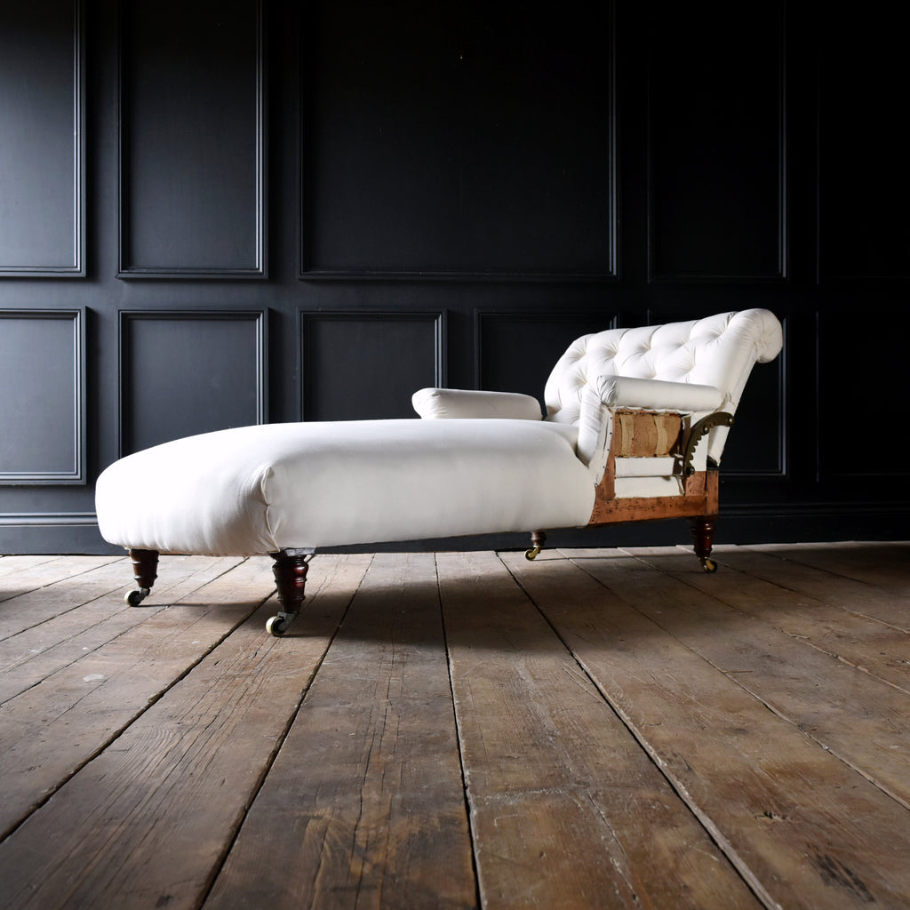 19th Century English Reclining Chaise Longue by Bertram & Sons London. Upholstery Inclusive