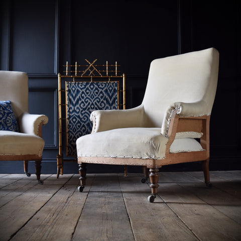 Pair of Good French Napoleon III High Back Armchairs. Circa 1880. Upholstery Inclusive
