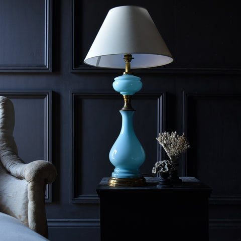 Powder Blue Opaline Glass Table Lamp. Circa 1900