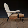 A Good 19th Century English Ebonised Button Back Library Armchair, Upholstery Inclusive.