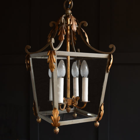 French Painted wrought Iron and Gilded  Hall Lantern.