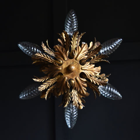 Stunning Mid Century Italian Florentine Tole Wall or Ceiling Light by Banci Firenze.