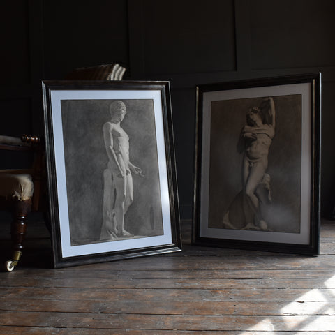 A Pair of Intriguing 19th Century Graphite Drawings Nude Studies.