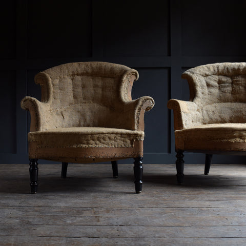 Pair of 19th Century French "Chapeau de Gendarme" Armchairs. Upholstery Inclusive.
