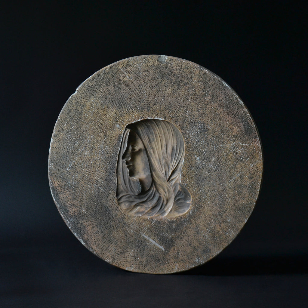 A Wonderful Early 20th Century French Plaster Mould Roundel Of Mary