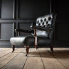 Smart 19th Century English Black Leather Library Armchair.