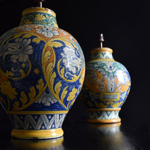 19th Century Majolica Apothecary Vase Lamp.