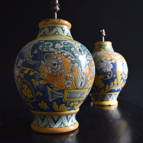 19th Century Majolica Apothecary Vase Lamp.