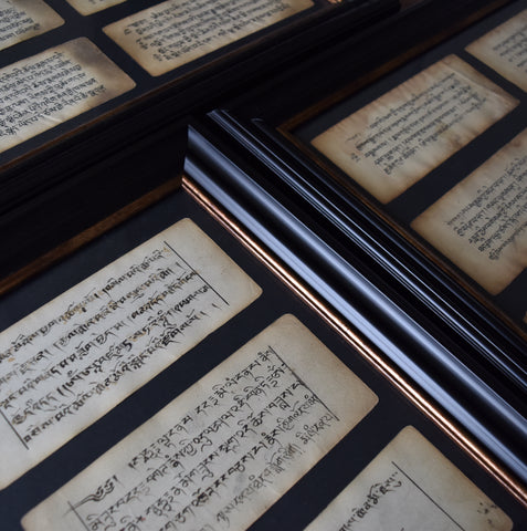 Pair of Framed 18th Century Tibetan Buddhist Prayer Manuscripts.