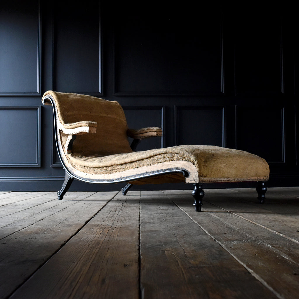 Rare French Napoleon III Ebonised Chaise longue. Upholstery Inclusive