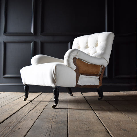 19th Century English Country House Ebonised Armchair. Upholstery Inclusive