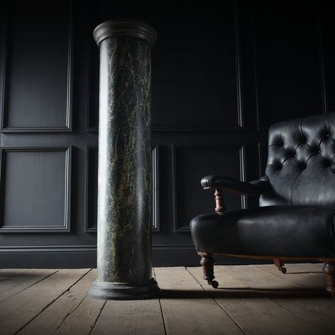 Large Painted Faux Verde Mare Marble Wooden Column.